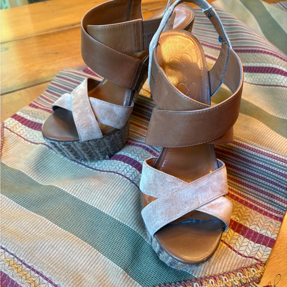 Jessica Simpson Brown and Cream Wedge Slip-Ons